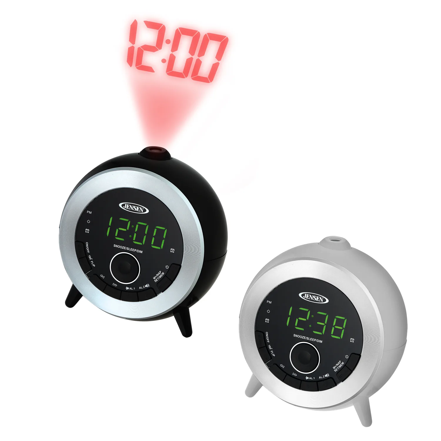Jensen® Dual Alarm Projection Clock Radio - Silver