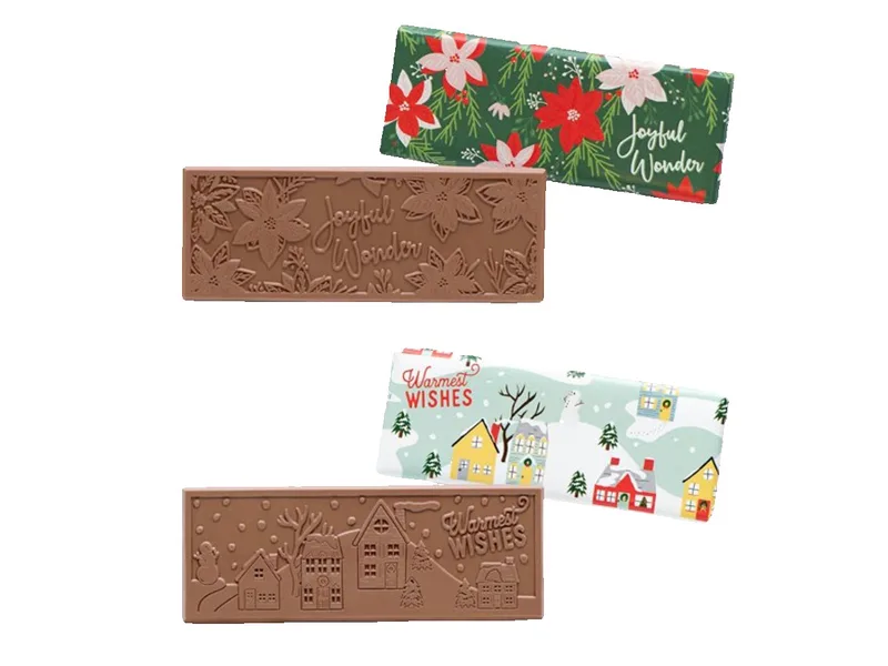 Holiday Mixed Case of 2"x5" Themed Milk Chocolate Wrapper Bars