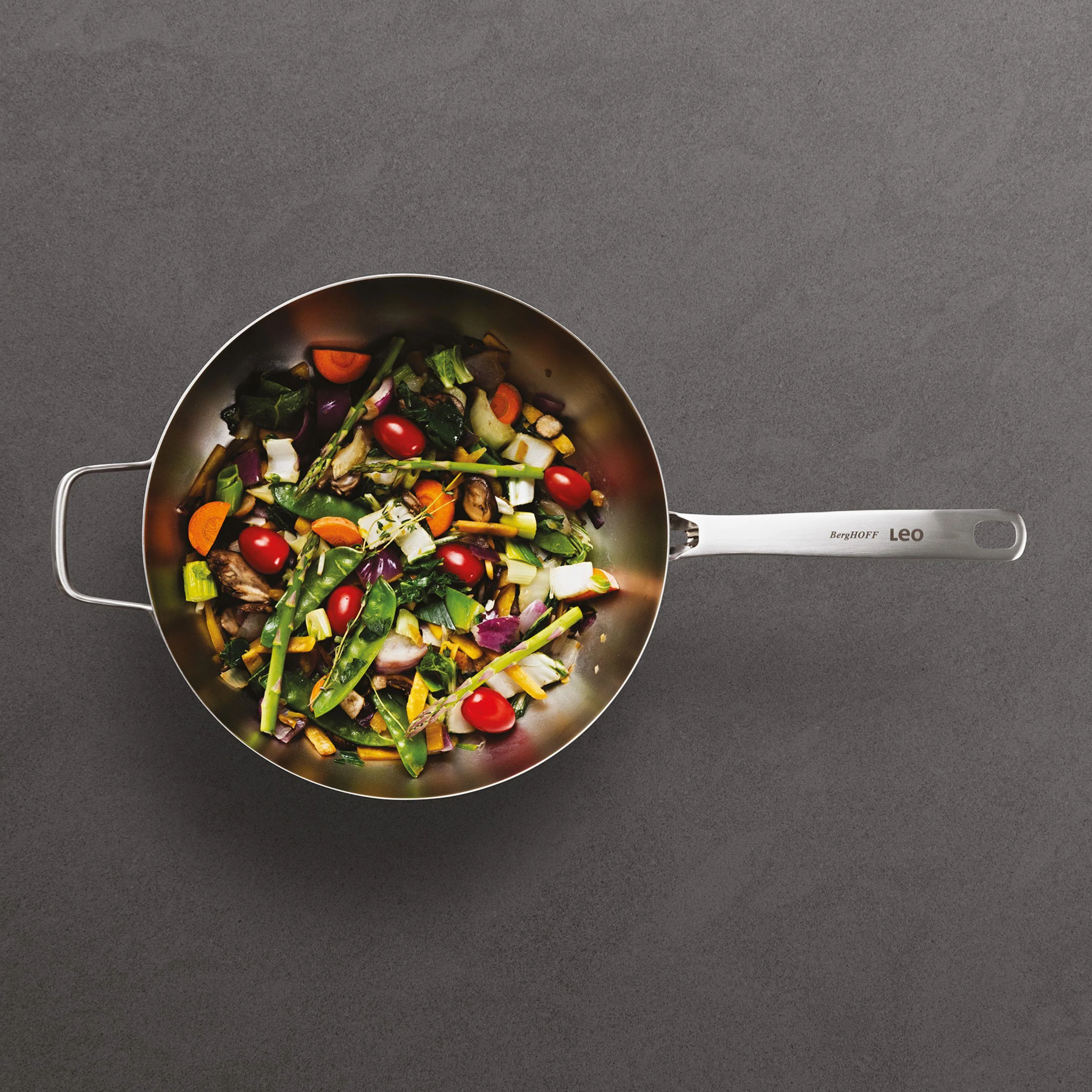 BergHoff Leo Graphite 11" Recycled Ss Cov Wok, 5.2Qt,