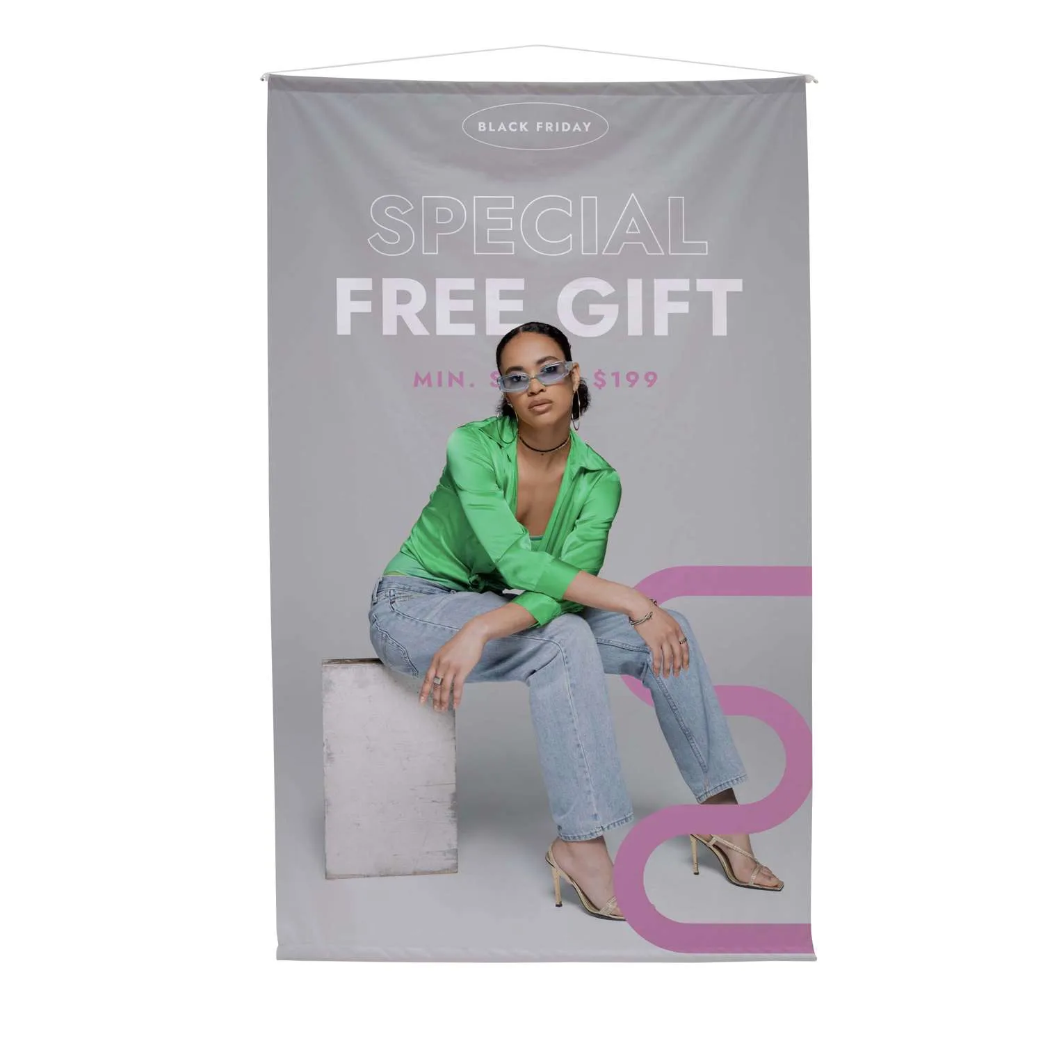 3'W x 5'H Hanging Banner