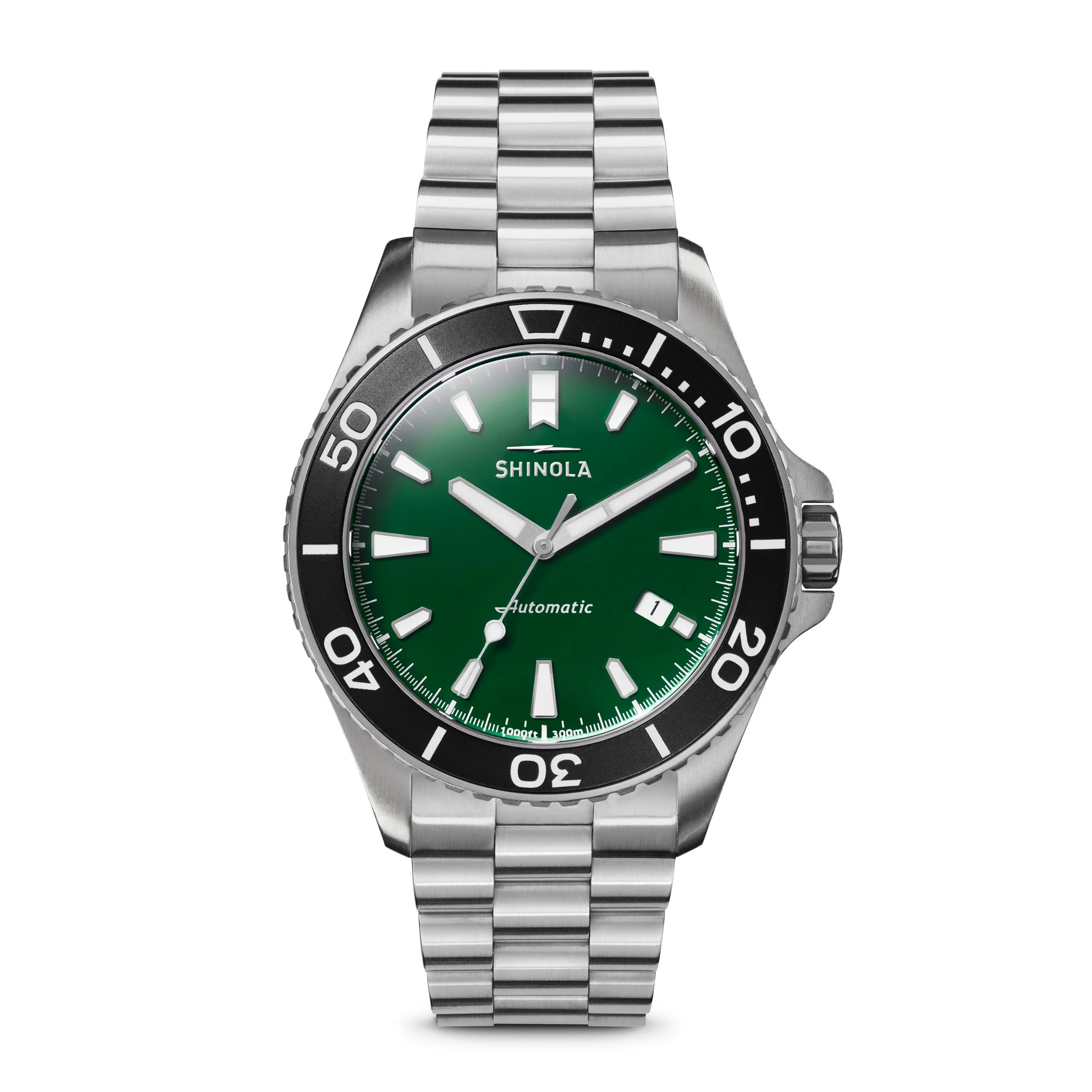 Shinola Mens' Lake Ontario Monster Automatic Stainless Steel Watch Green Dial