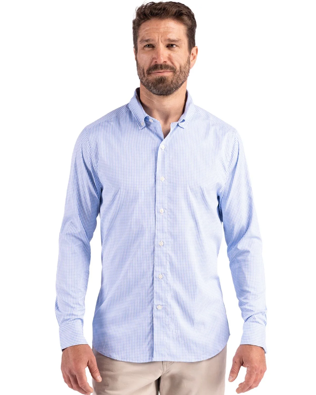 Cutter & Buck Skyline Recycled Gingham Mens Long Sleeve Button Down Dress Shirt