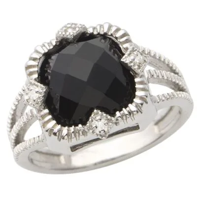 Jilco Inc Onyx And Diamond Ring - Size 6