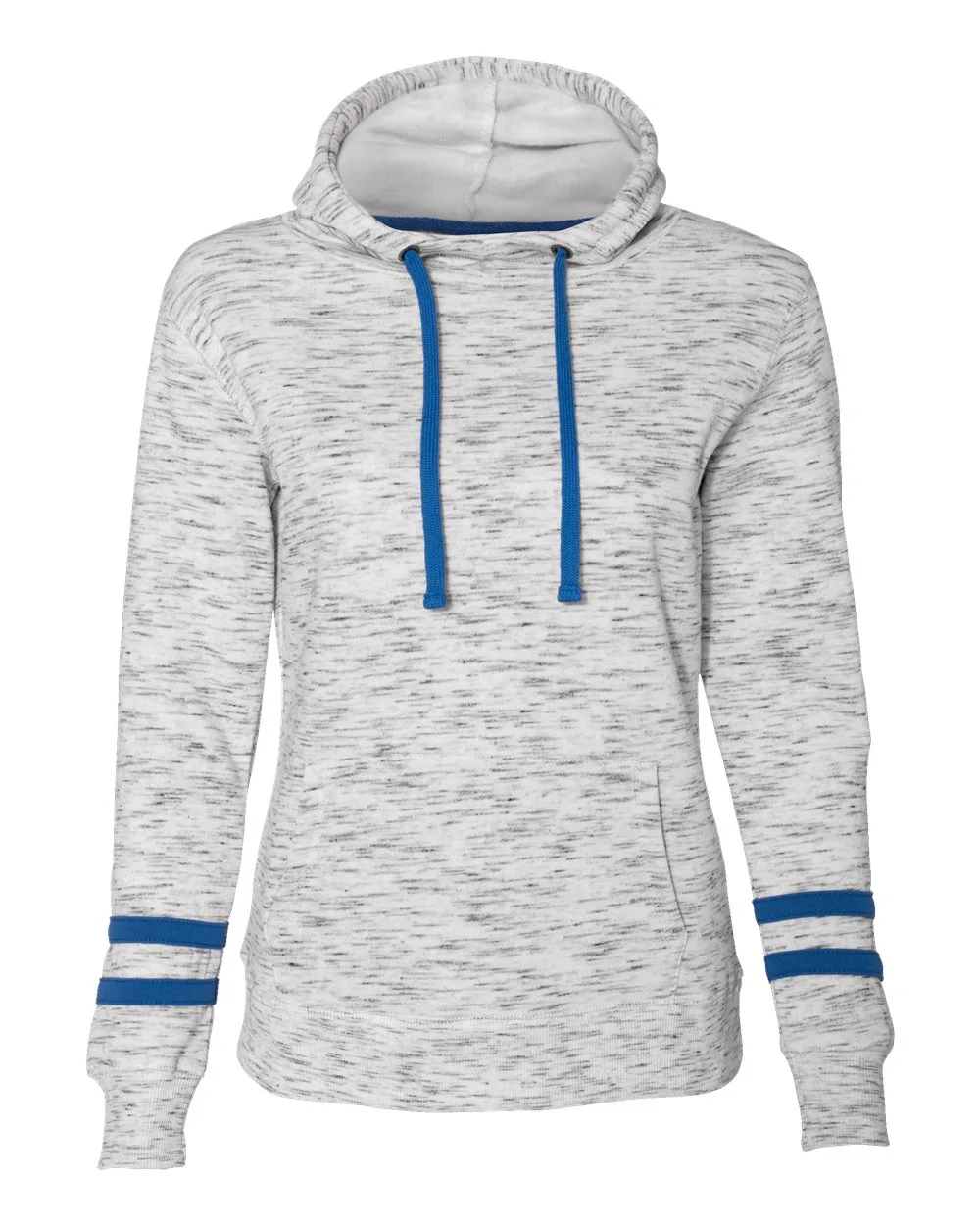 J. America® Women's Melange Fleece Striped Sleeve Hooded Sweatshirt view 4