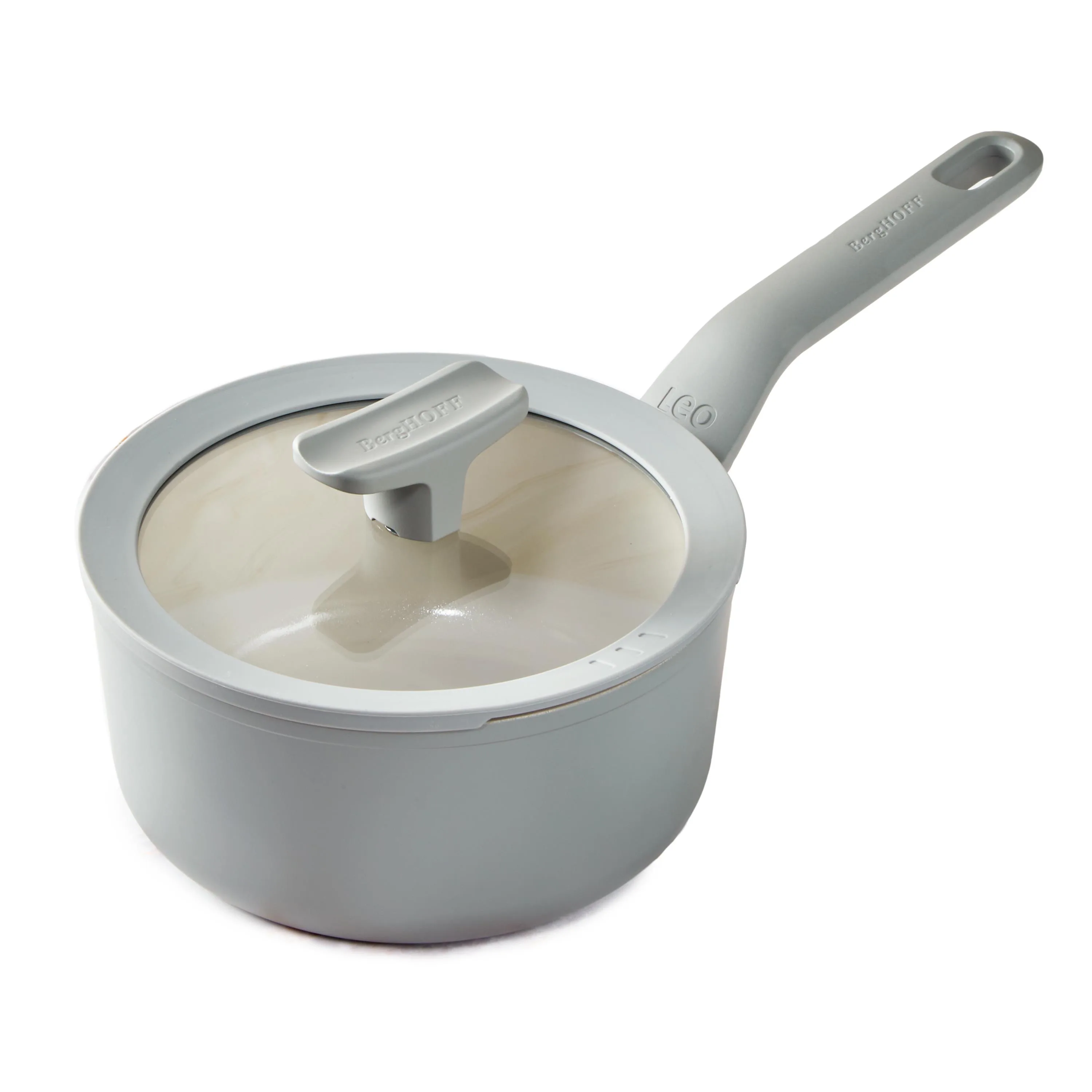 BergHoff Leo Balance Ns Ceramic Saucepan 7", 2.1Qt. w/Glass Lid, Recycled Aluminum, Moonmist