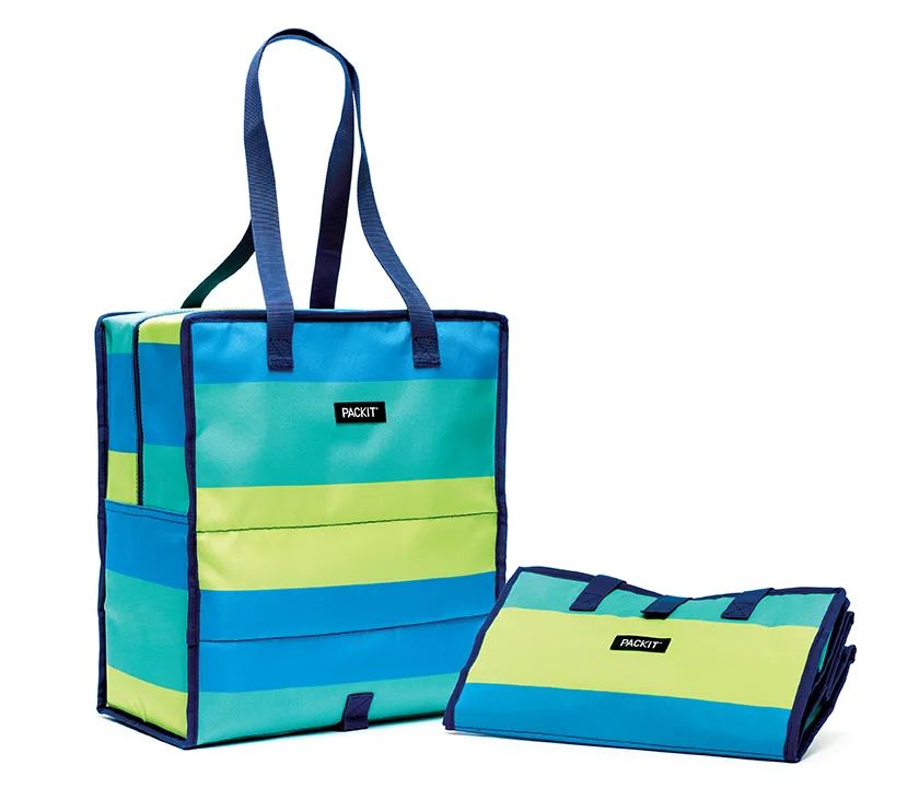 PackIt Packit Freezable Grocery Tote Bag, Fresh Stripe