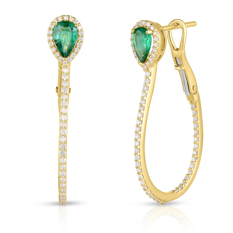 Jilco Inc Emerald And Inside-Out Diamond Earrings