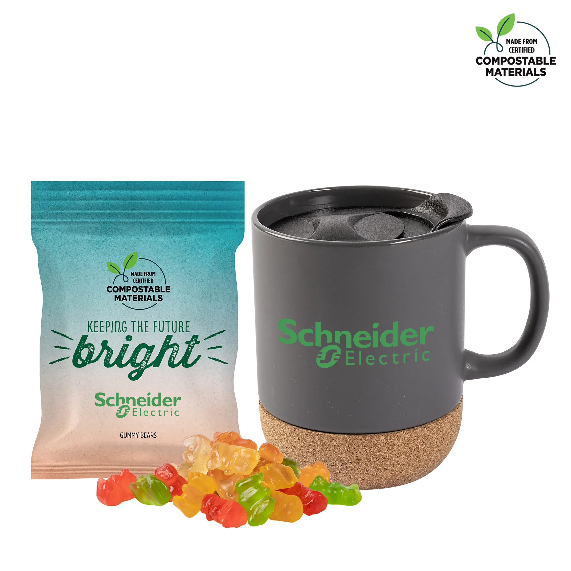 Cork Bottom Mug with Compostable bag of Gummy Bears view 3
