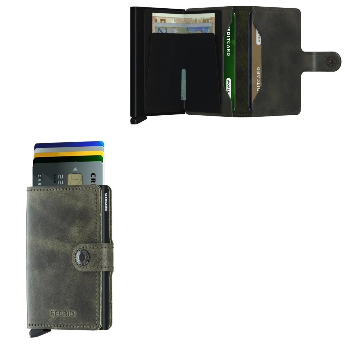 Secrid Miniwallet Vintage Leather - Olive Green/Black