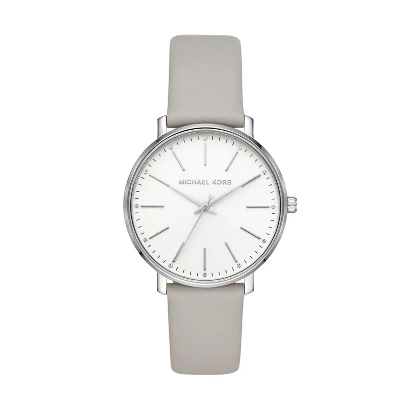 Michael Kors Ladies Pyper Gray Leather Strap White Dial Watch