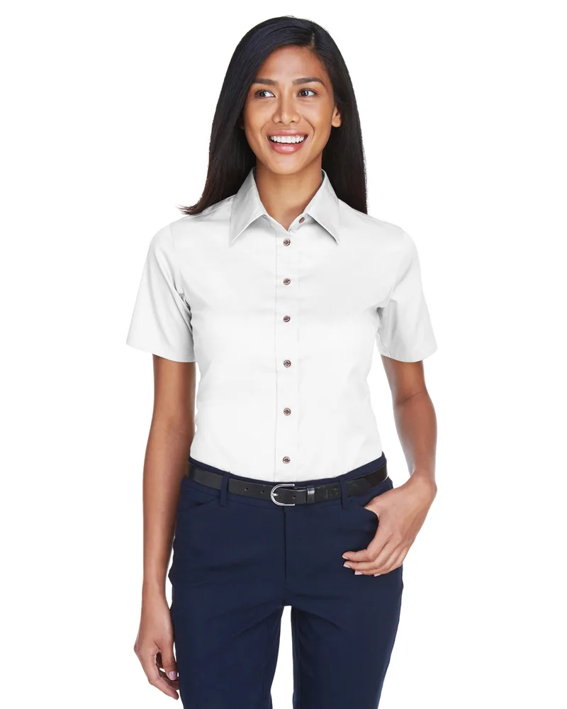 Harriton Women's Easy Blend™ Short Sleeve Twill Dress Shirt w/Stain-Release view 4