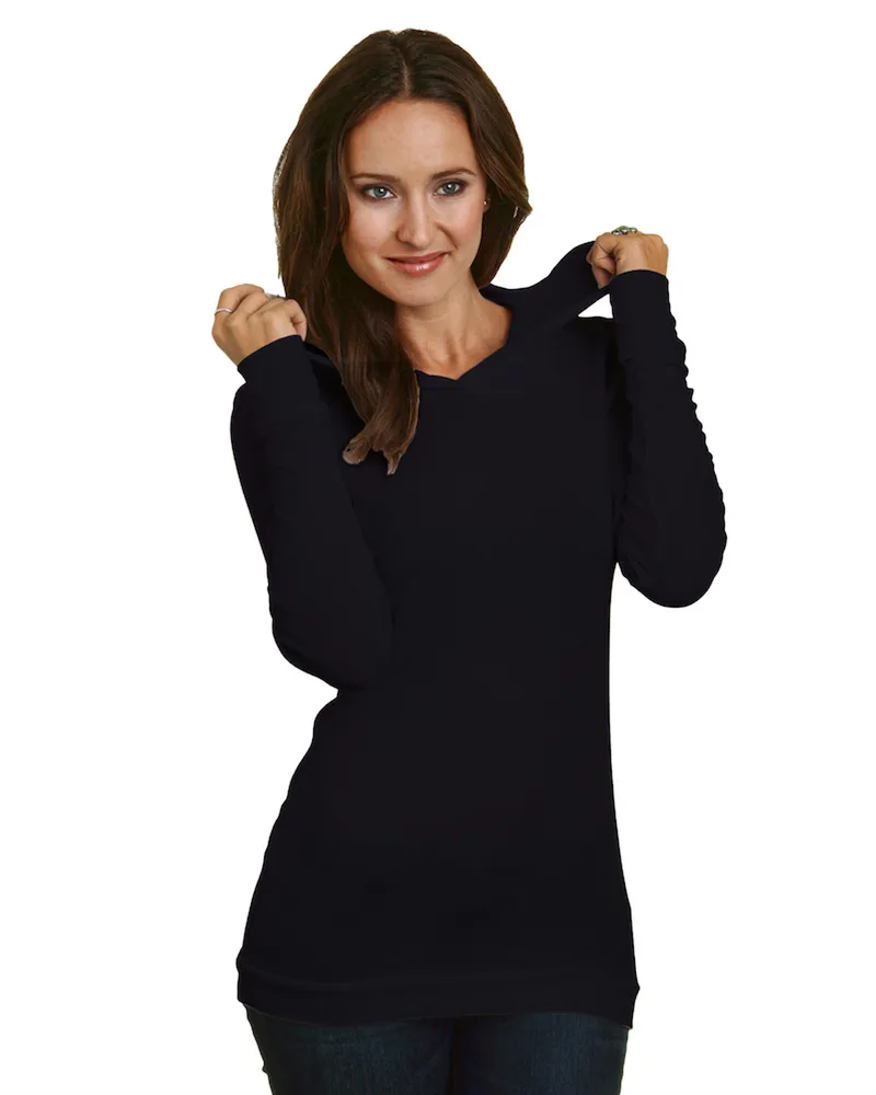 BAYSIDE Ladies' USA Made Long-Sleeve Thermal Hoodie T-Shirt