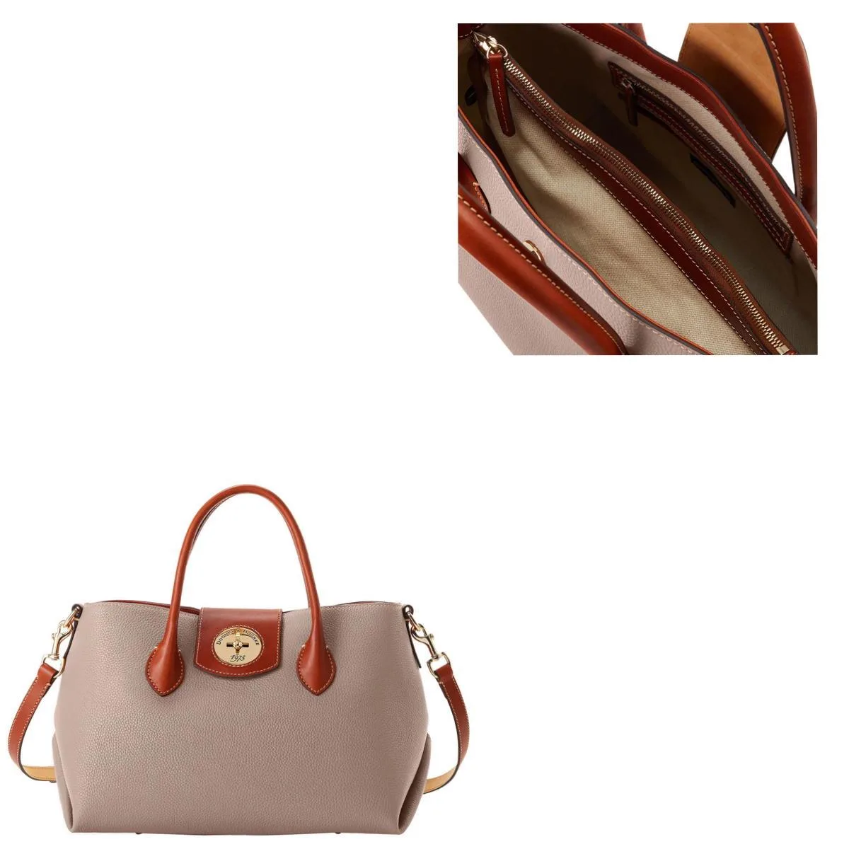 Dooney & Bourke Taupe Pebble Turnlock Handle Tote 30