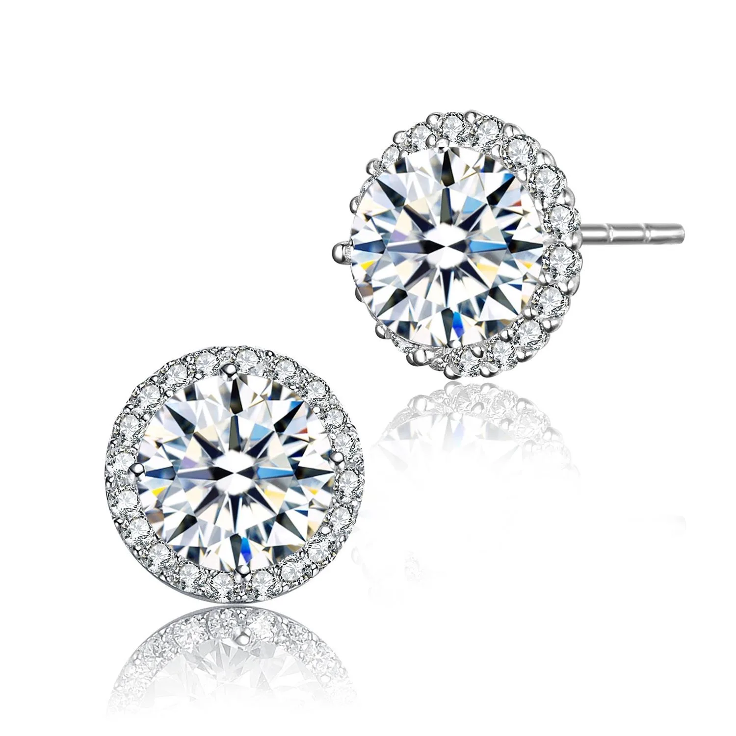 GENEVIVE Clear Round Cz Halo Accent Stud Earrings Size 0.35
