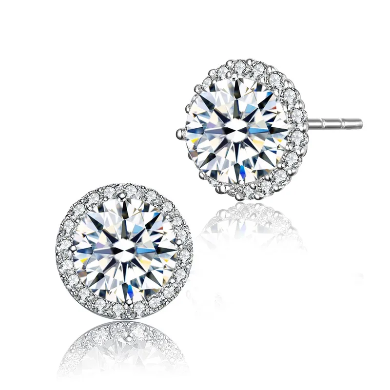 GENEVIVE Clear Round Cz Halo Accent Stud Earrings Size 0.35