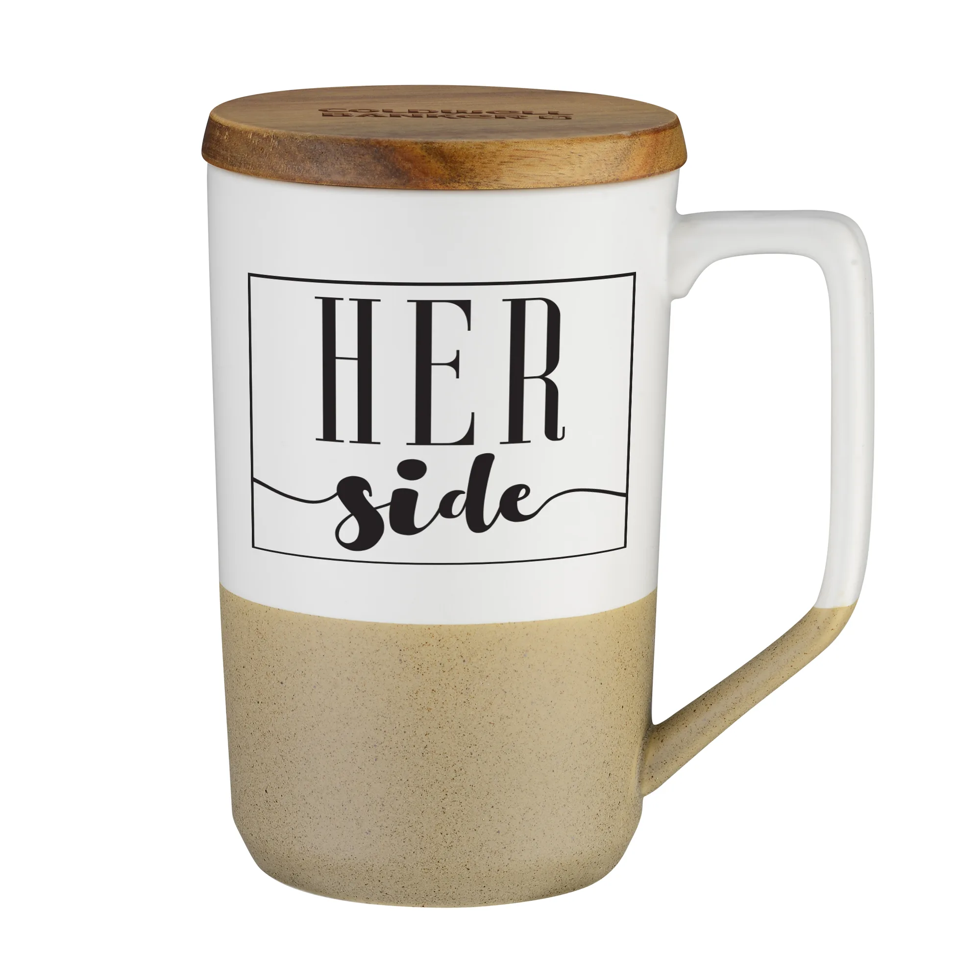 15 oz. Two Tone Ceramic Mug with wood Lid view 4