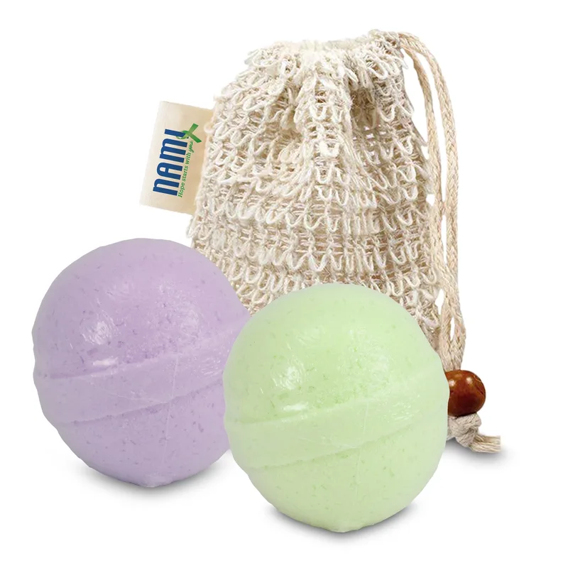 Loofah Bag with 2 Bath Bombs & Sewn-in Tag