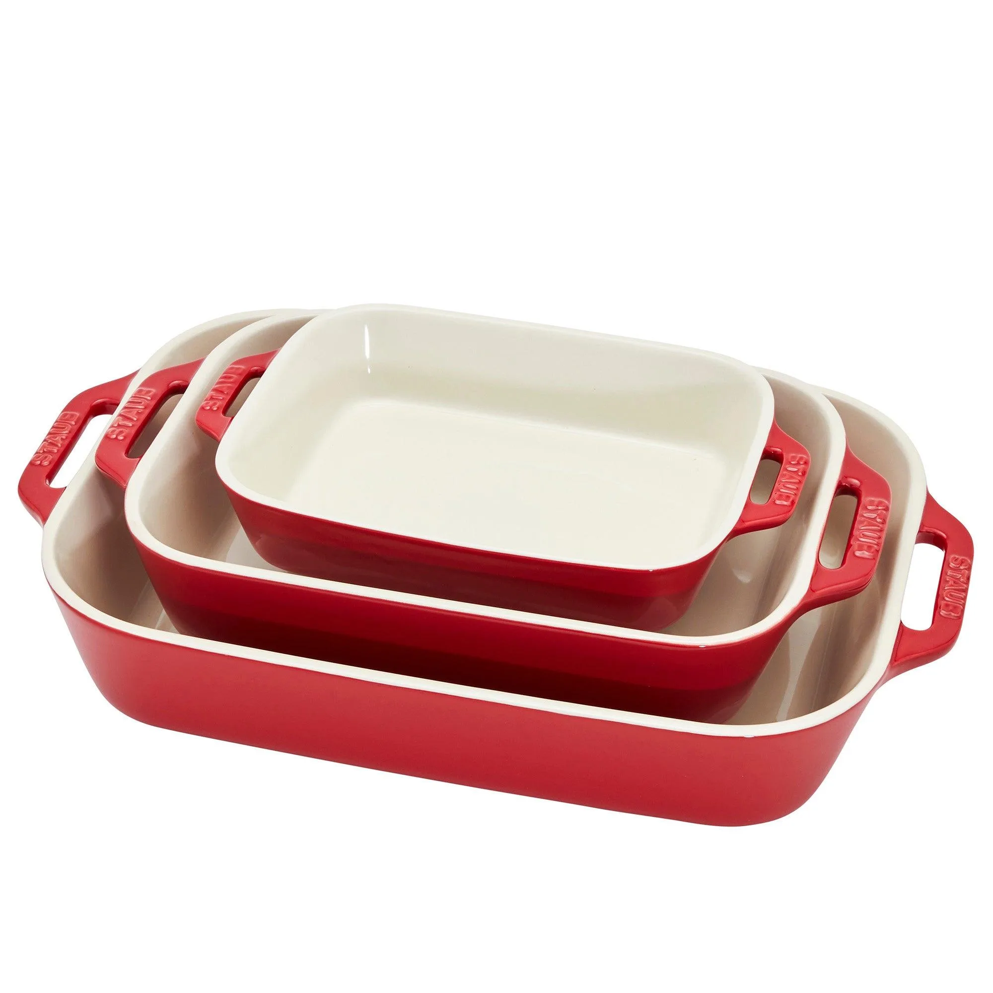 Staub 3 Piece Cherry Ceramic Rectangular Baking Dish Set
