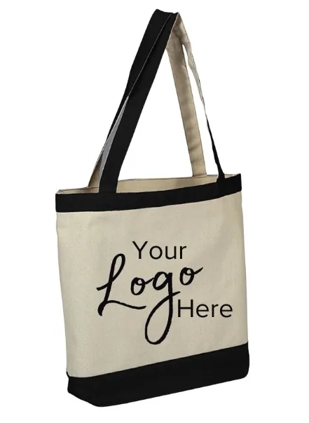 Accent Tote Bag with 4" Gusset (16"x14"x4") — Natural Beige/Black