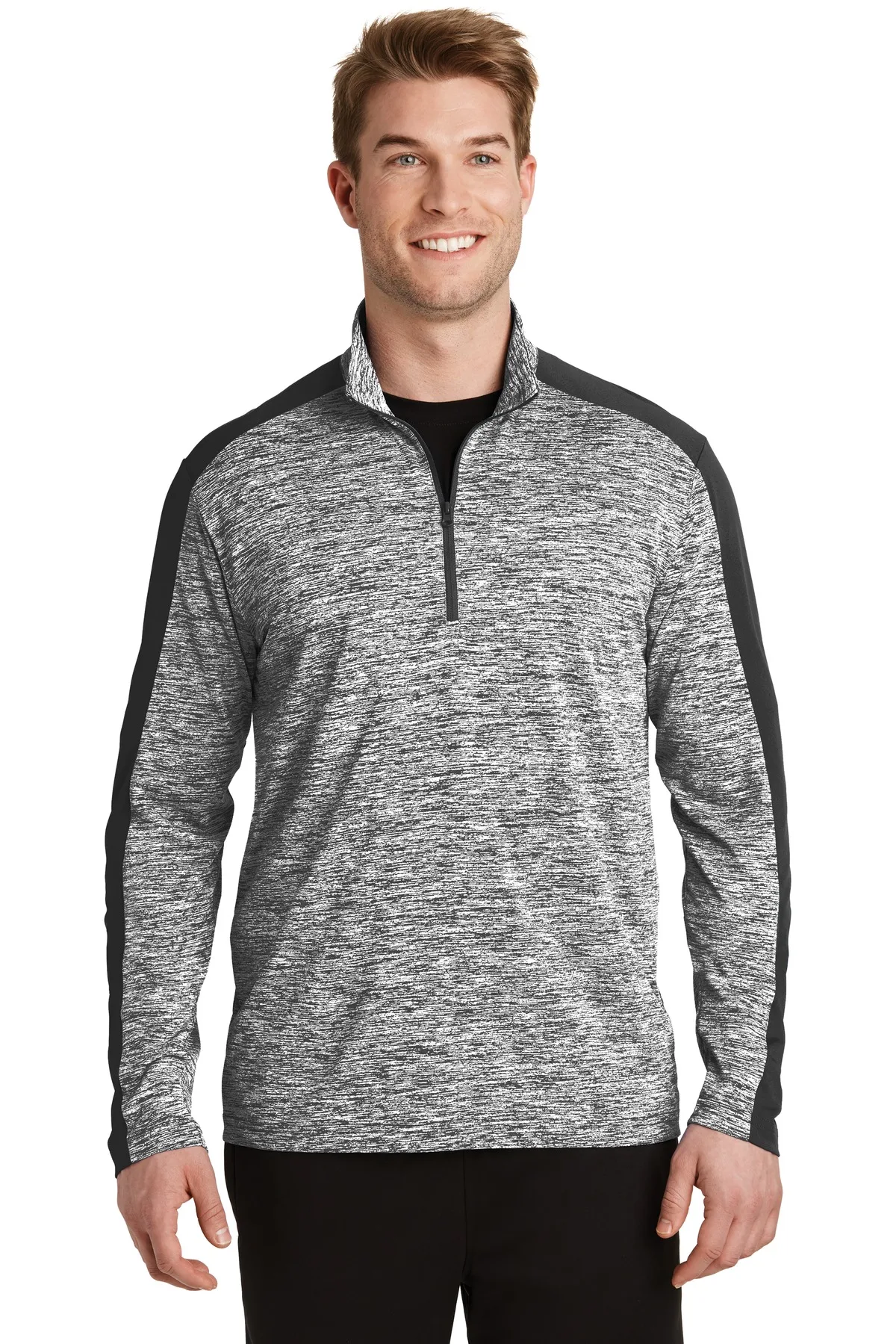 Sport-Tek® PosiCharge® Electric Heather Colorblock 1/4-Zip Pullover.