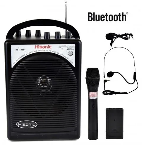 Hisonic® Portable PA System w/2 Channel Wireless Mics + 1 Belt Pack