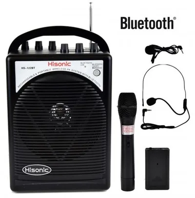 Hisonic® Portable PA System w/2 Channel Wireless Mics + 1 Belt Pack