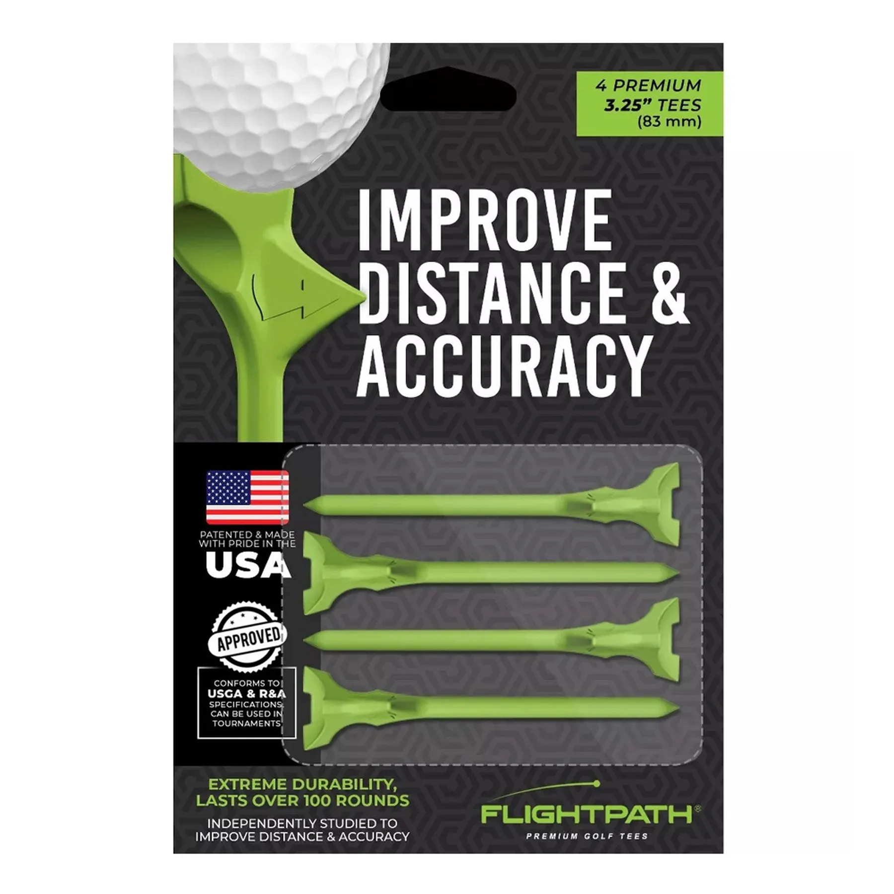 Flightpath 3.25-inch 4-Pack Golf Tees - Green