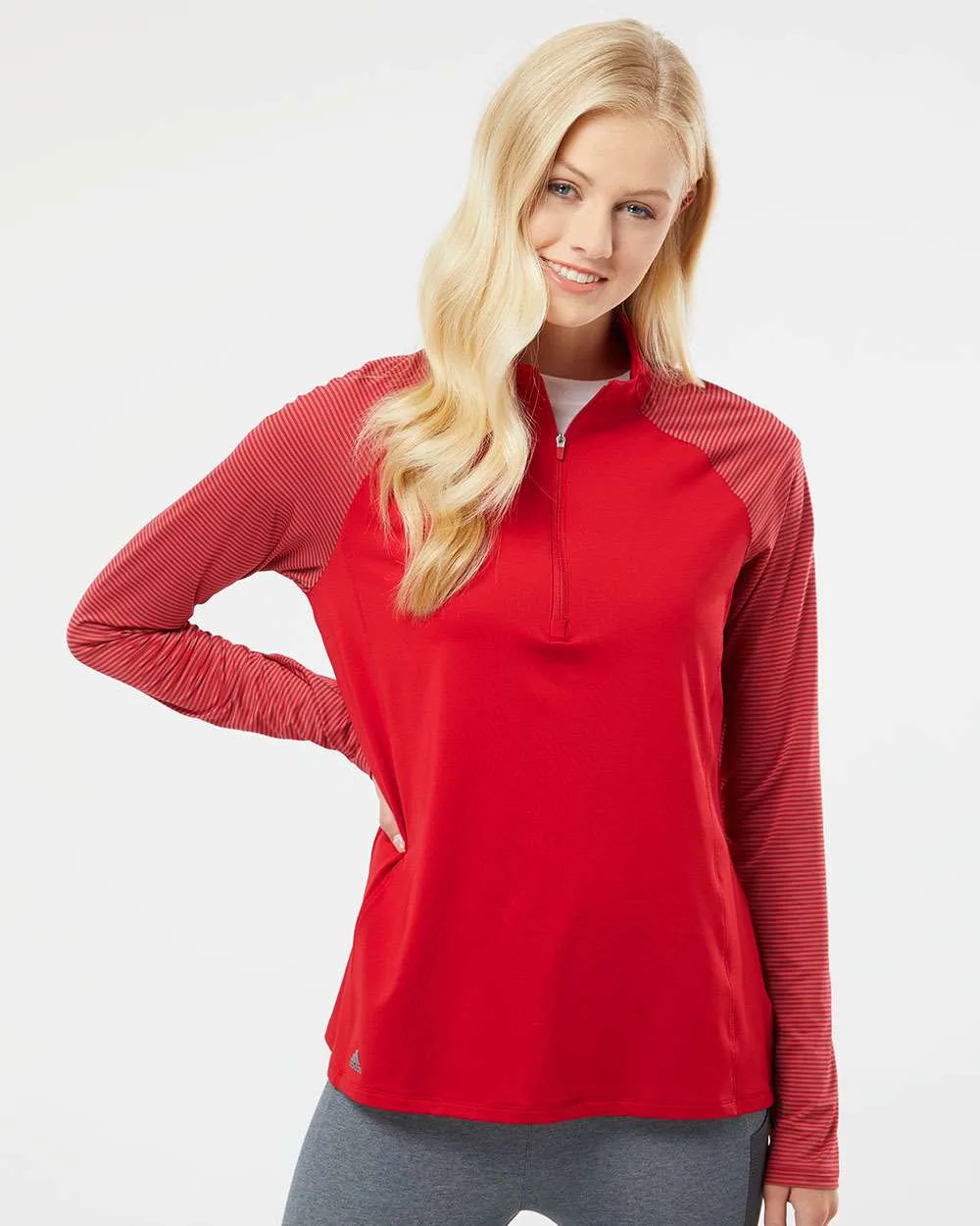 Adidas® Women's Stripe Block Quarter Zip Pullover view 5