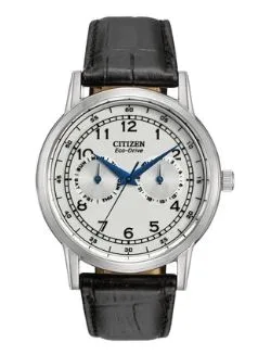 Citizen® Men's Eco-Drive® Stainless Steel Watch w/Black Leather Strap