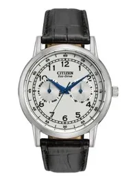 Citizen® Men's Eco-Drive® Stainless Steel Watch w/Black Leather Strap