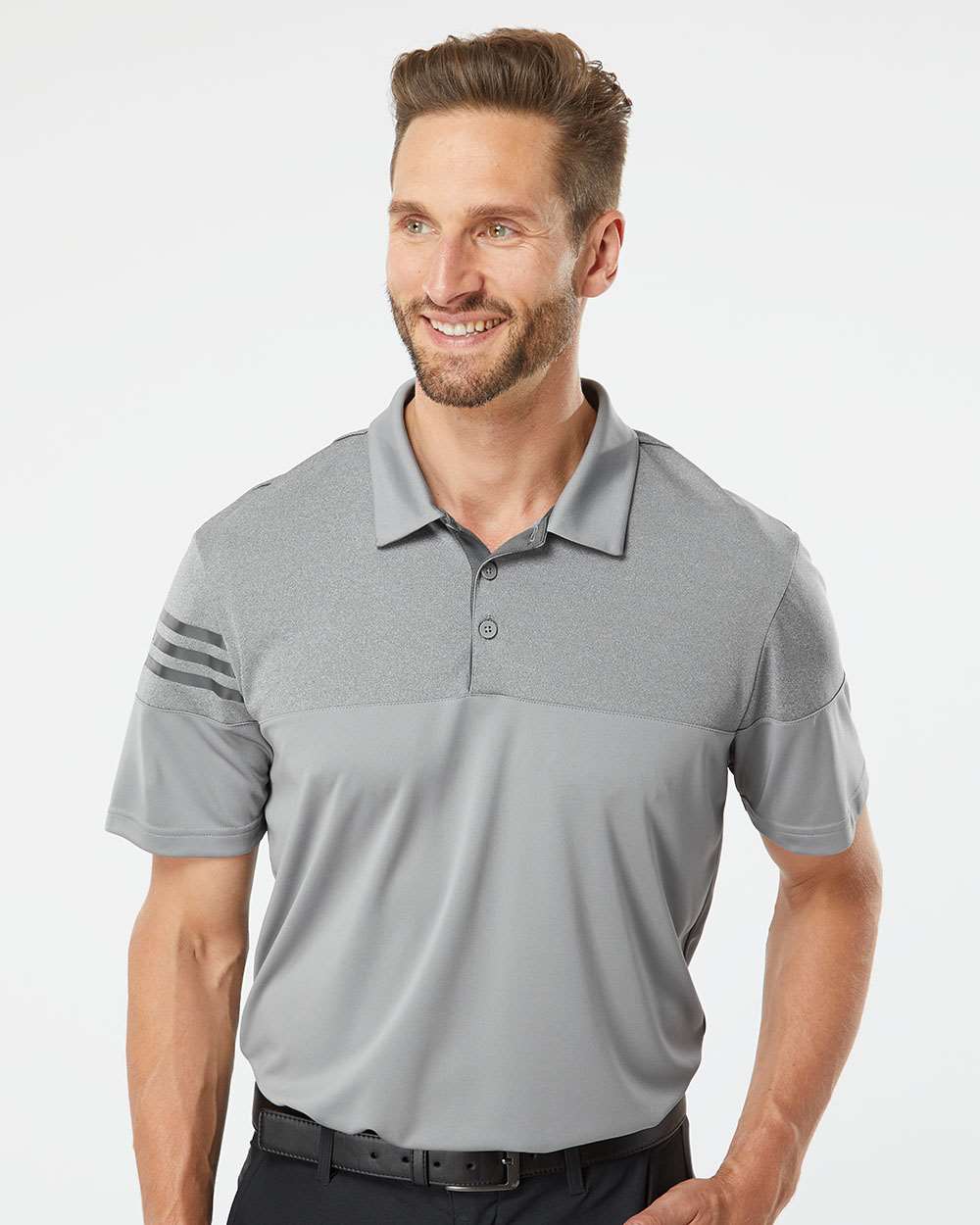 Adidas® Heathered 3-Stripes Colorblocked Polo Shirt view 7