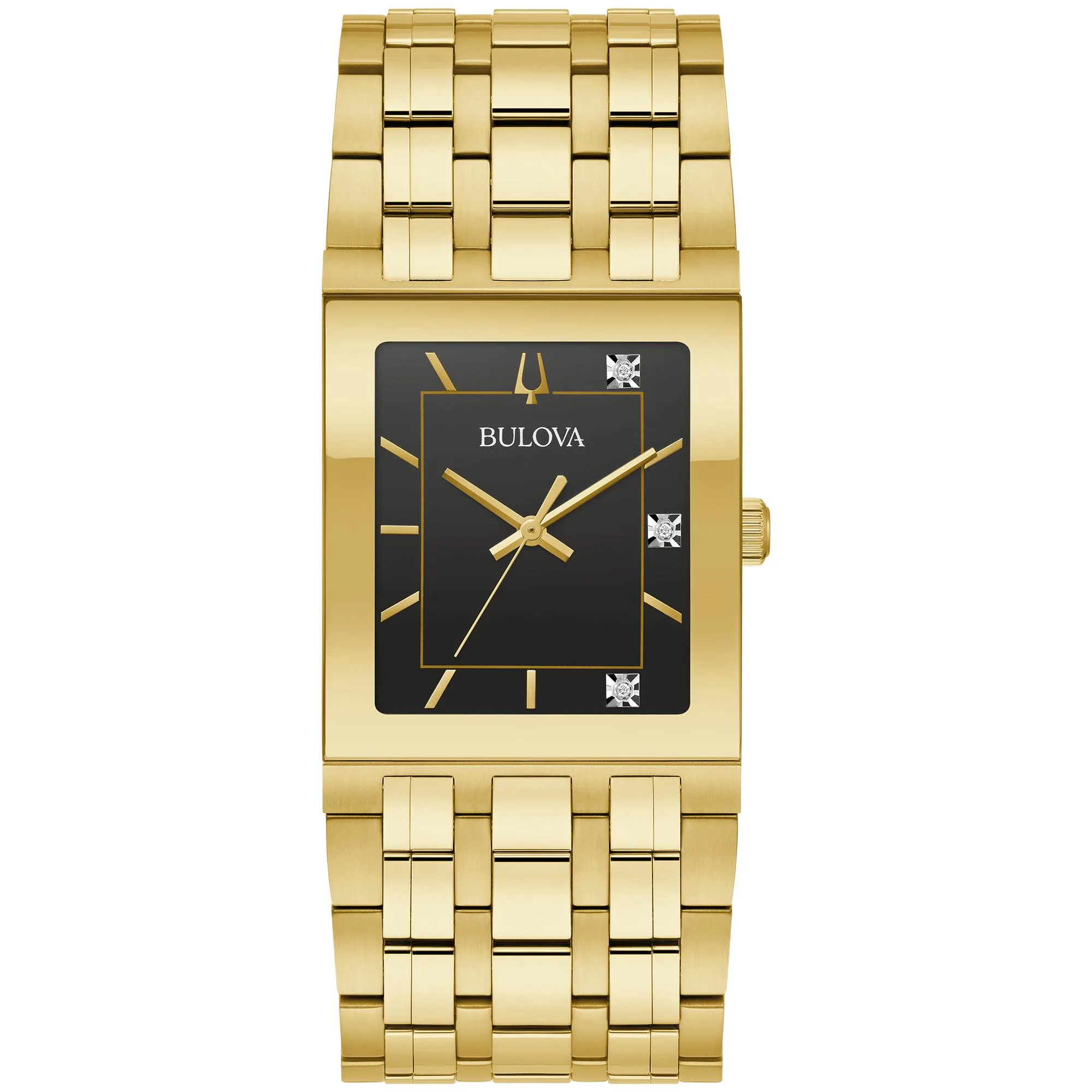Bulova Watches Mens Quadra Stainless Steel Bracelet Watch Black Dial