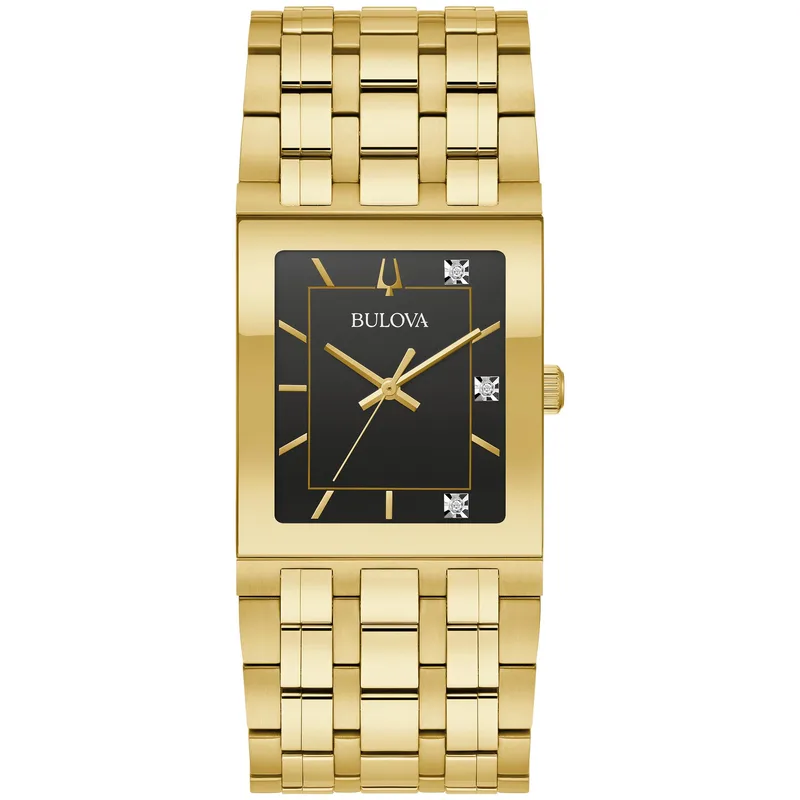 Bulova Watches Mens Quadra Stainless Steel Bracelet Watch Black Dial