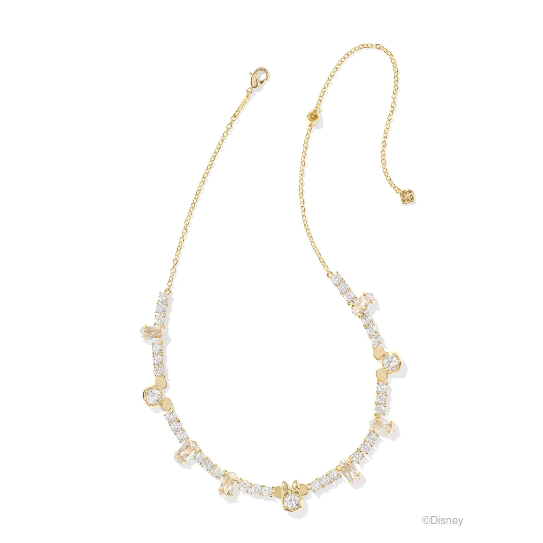 Kendra Scott Disney Gold Mickey and Minnie Mouse Tennis Necklace in White CZ
