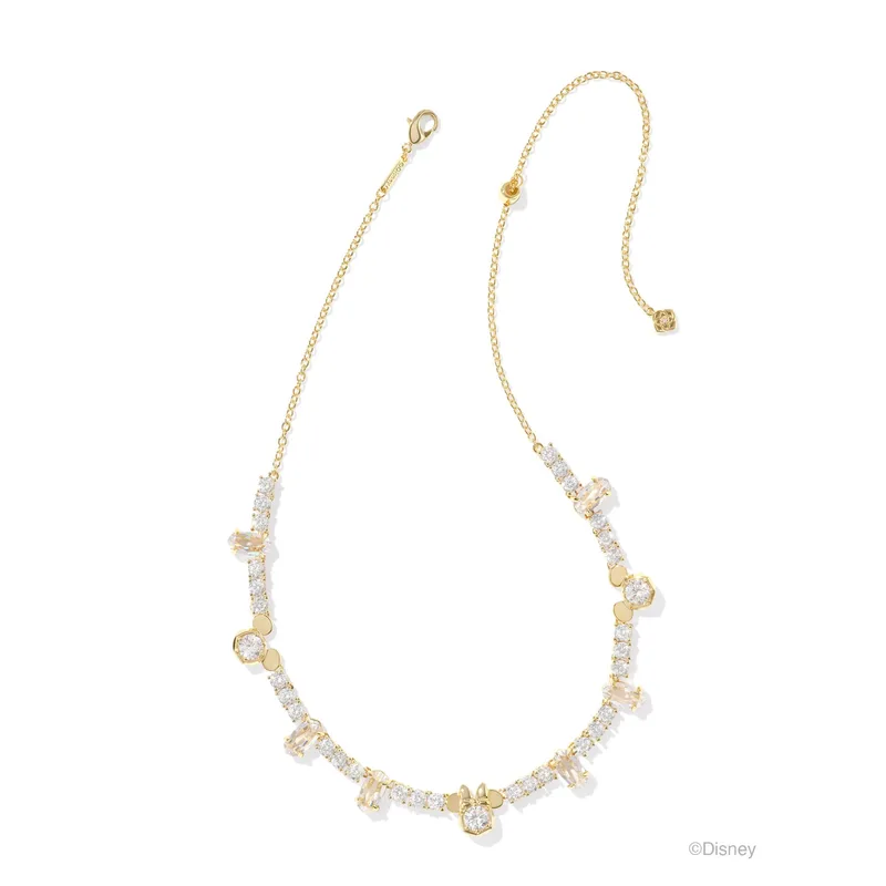 Kendra Scott Disney Gold Mickey and Minnie Mouse Tennis Necklace in White CZ