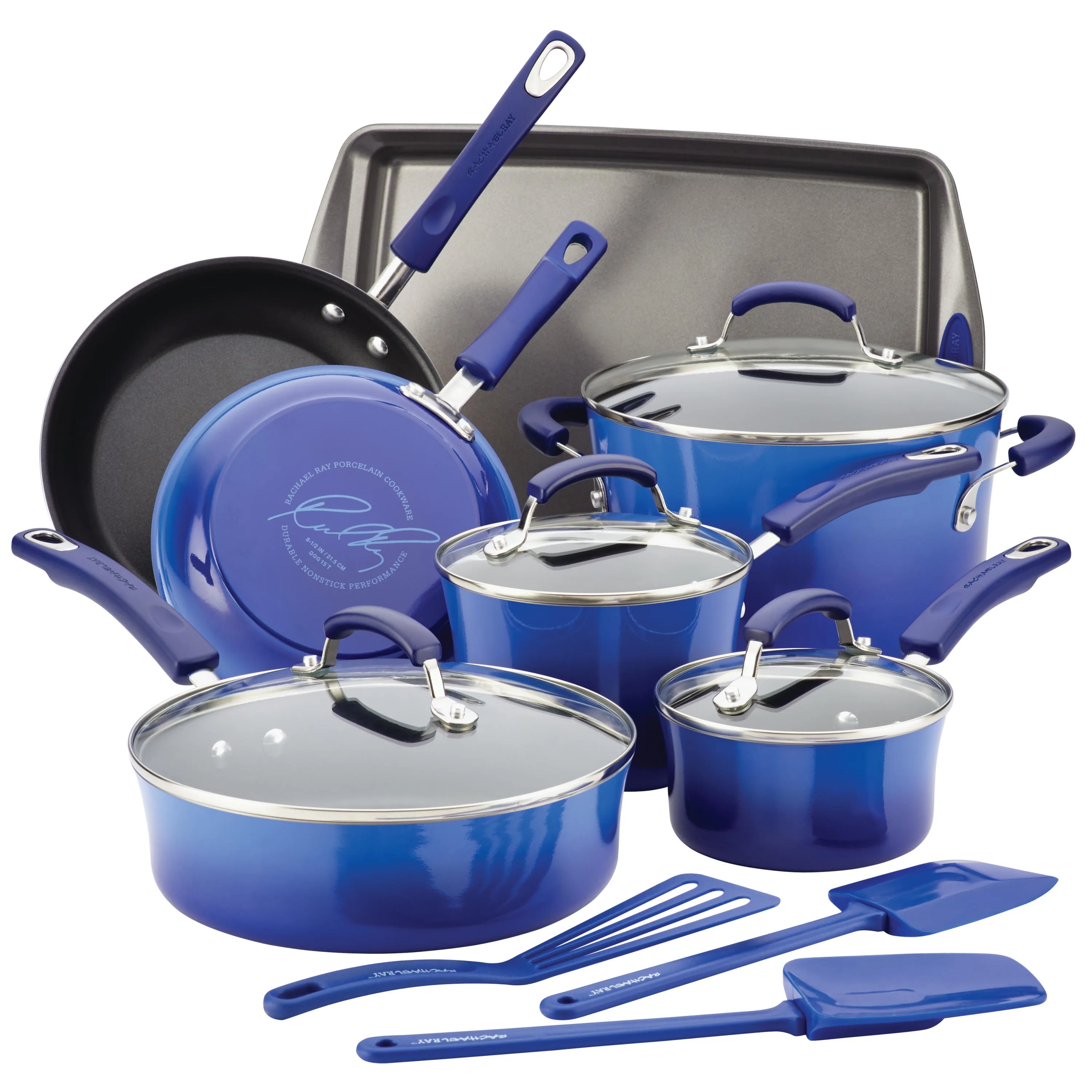 Rachael Ray 14Pc Classic Brights Nonstick Cookware Blue Gradient