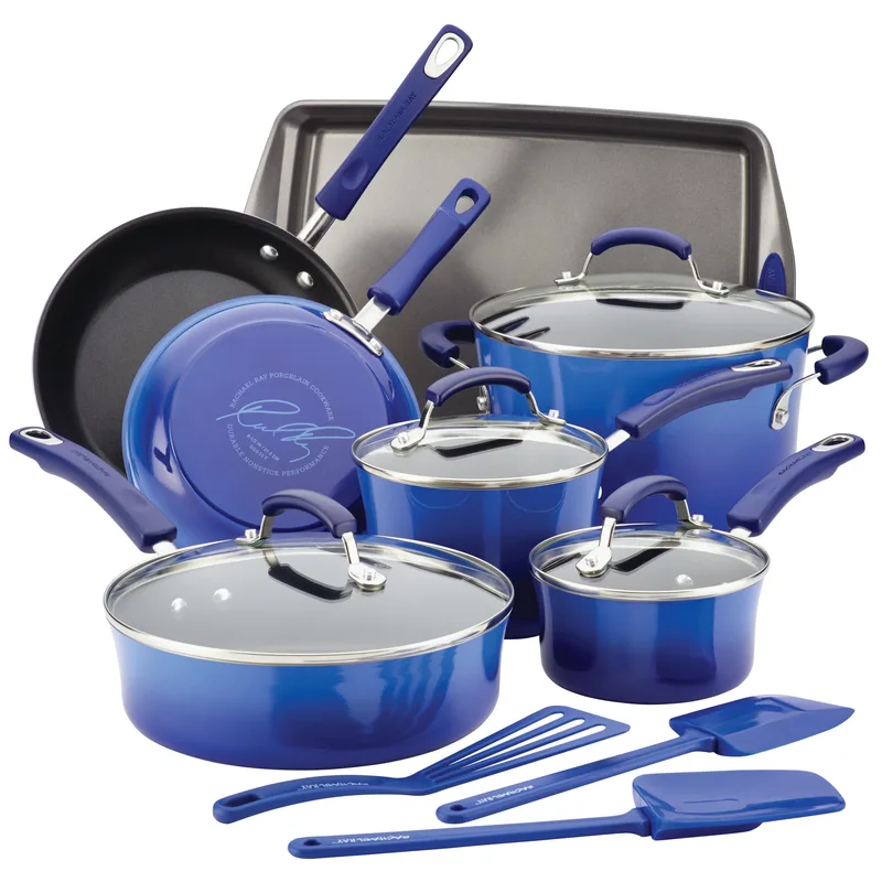 Rachael Ray 14Pc Classic Brights Nonstick Cookware Blue Gradient