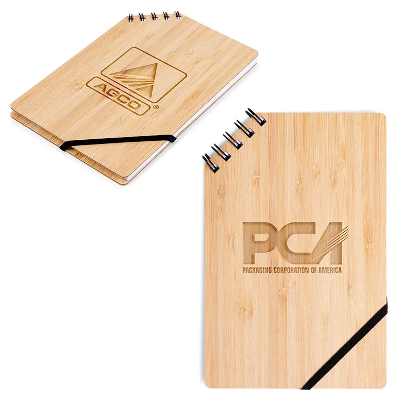 A5 Corner Spiral Bound Journal Book w/Bamboo Cover