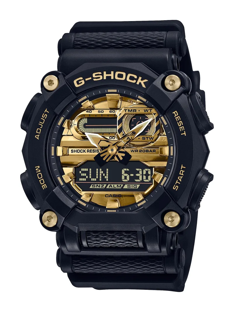 G-Shock Mens Astro World Ana/Digi Black Resin Watch Gold Dial