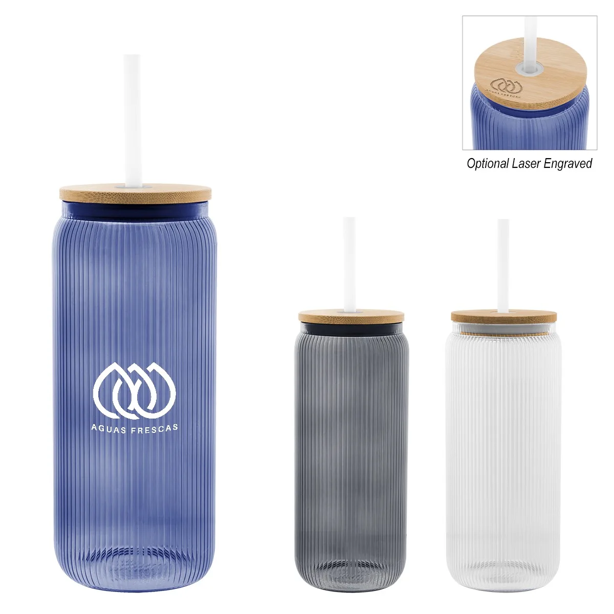 20 Oz. Ribbed Borosilicate Glass Can With Bamboo Lid view 2
