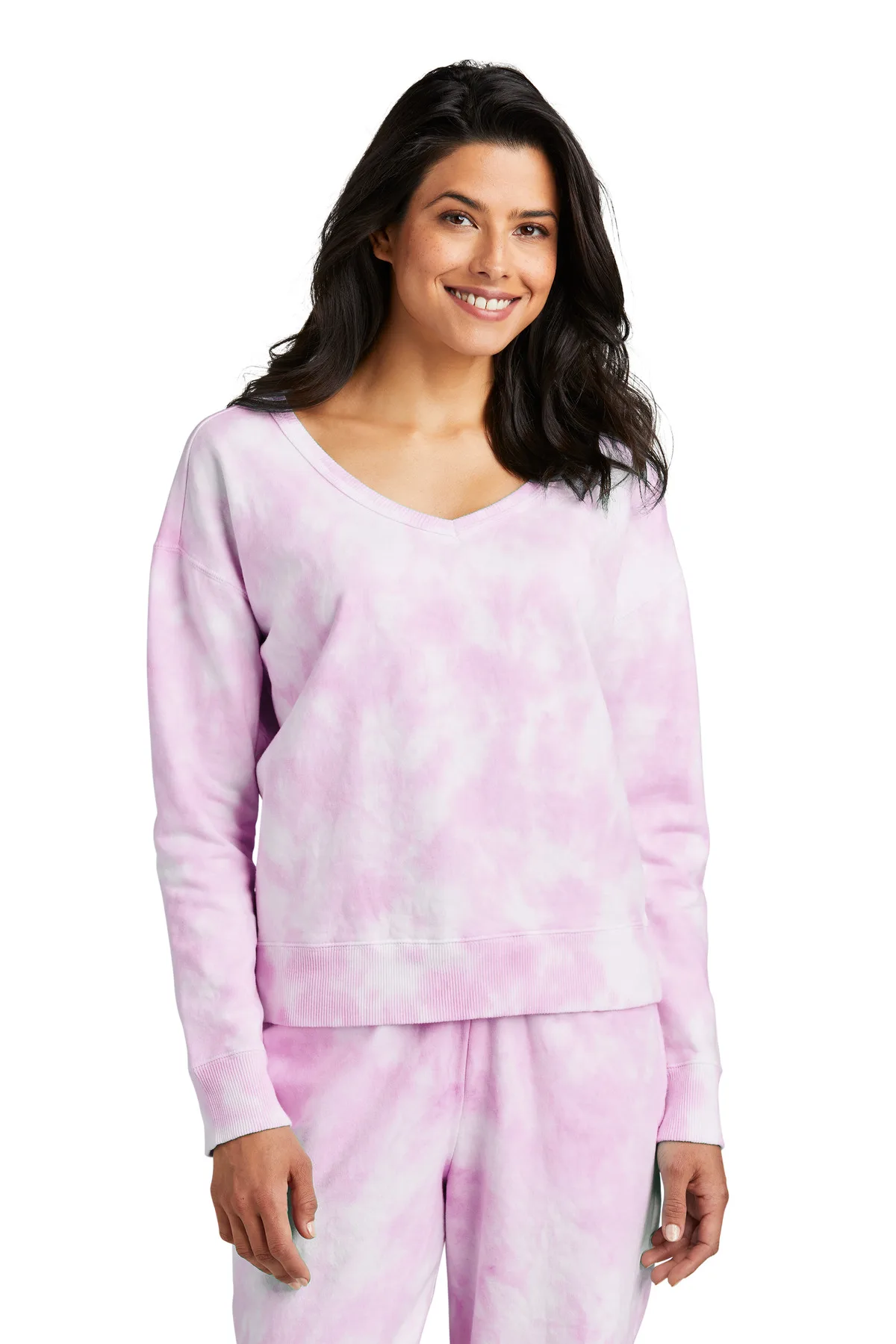 Port & Co™ Women's Beach Wash® Cloud Tie-Dye V-Neck Sweatshirt