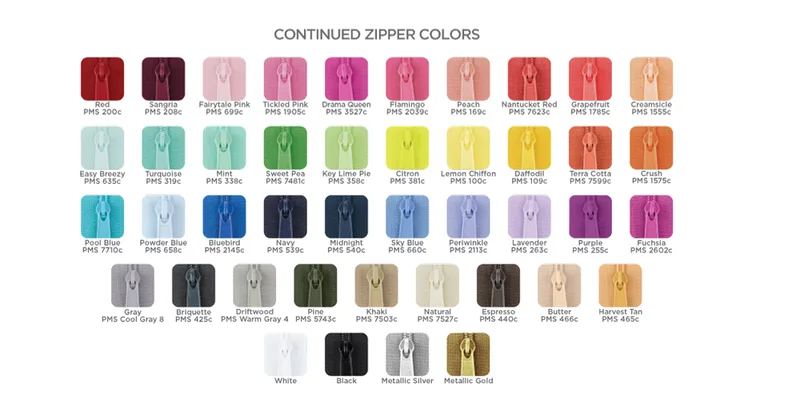 Zipper Color Chart