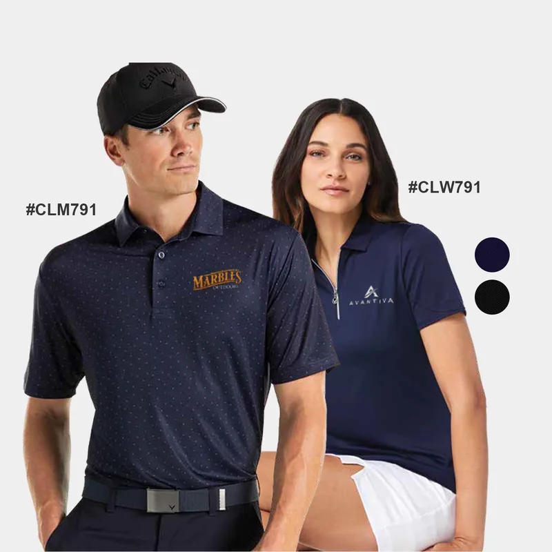 Callaway® Micro Chev Print UPF 50+ Men's Polo Shirt with Custom Logo