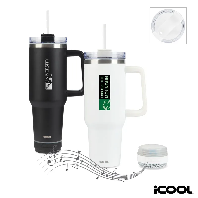 iCOOL Borrego 40 oz. Double Wall, Stainless Steel Travel Mug with Speaker