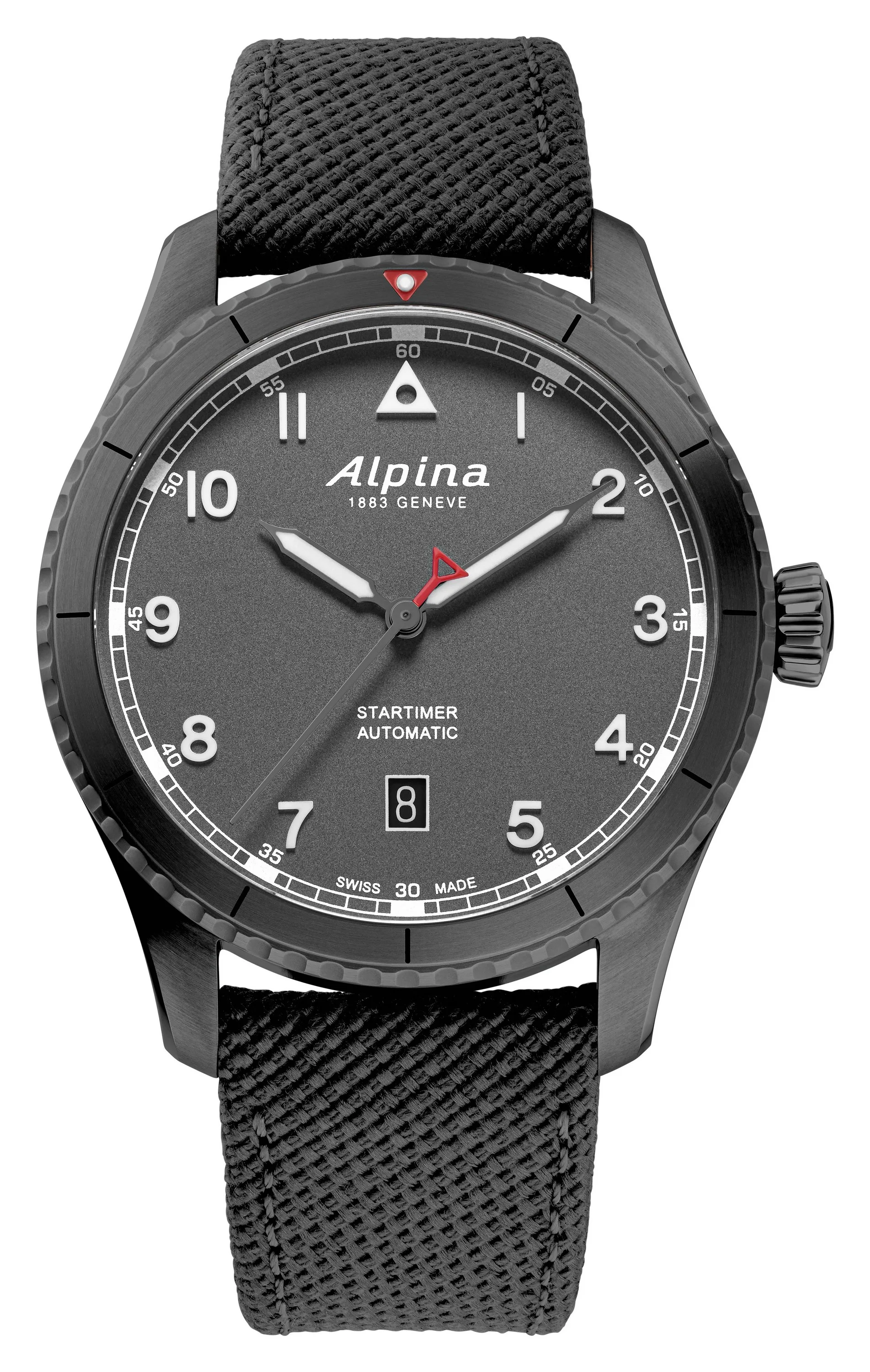 Alpina Mens Startimer Rubber Strap Watch Gray Dial