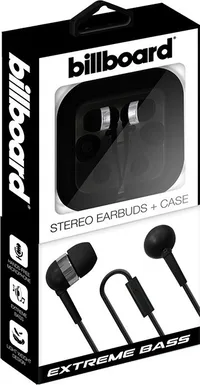 Billboard Black Wired Stereo Earbuds w/Mic & Matching Case