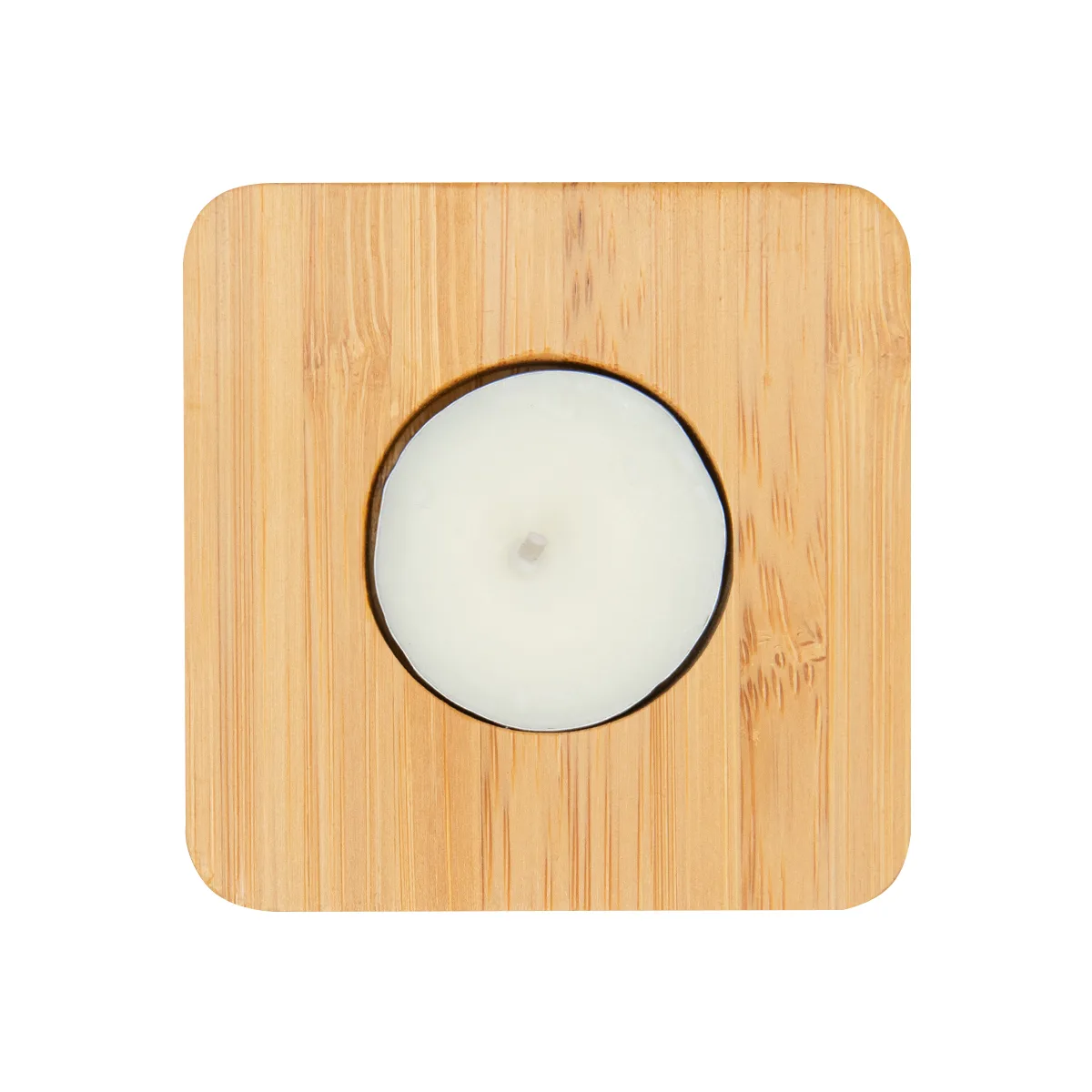 Bamboo Tea Light Candle Holder With Candle view 3