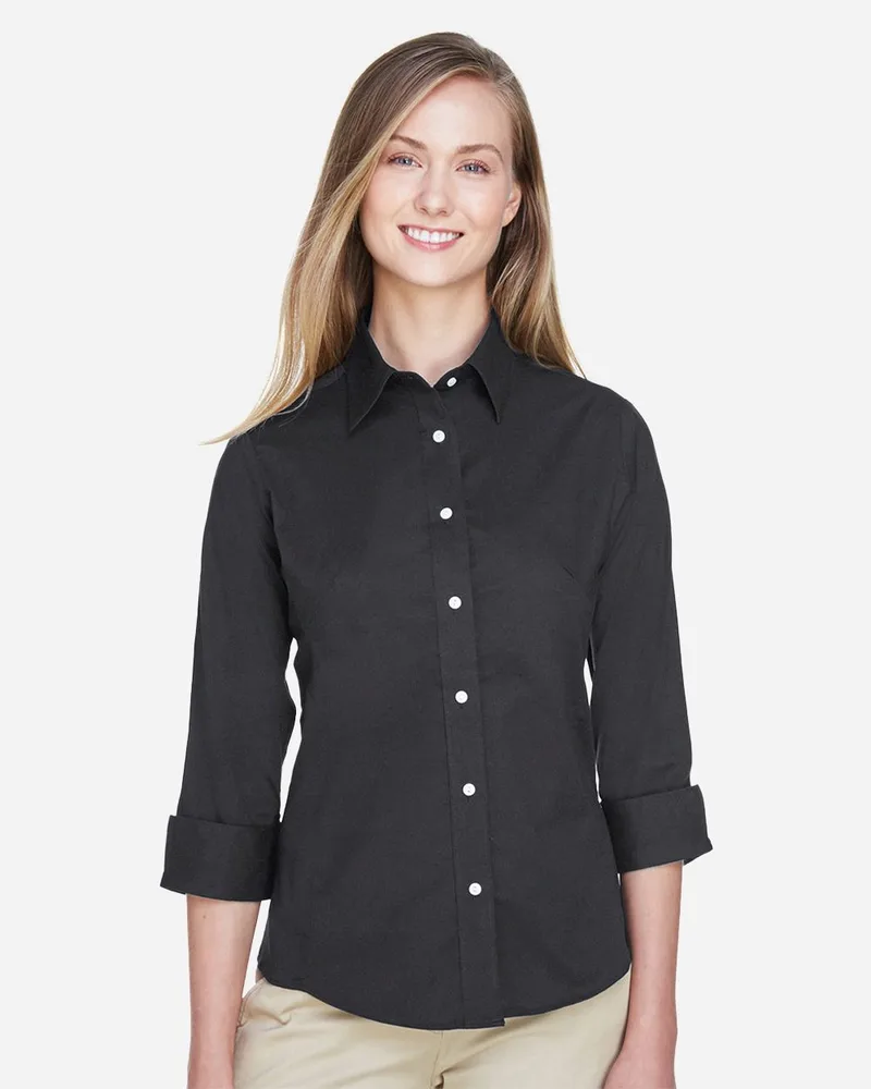 Devon and Jones® Women's Perfect Fit™ Three-Quarter Sleeve Stretch Poplin Long Sleeve Dress Shirt view 2