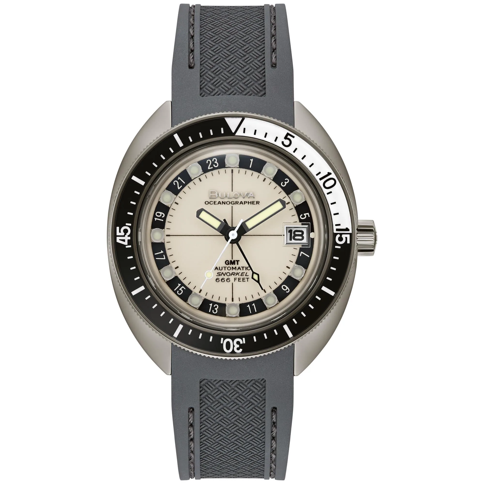Bulova Watches Mens Oceanographer Snorkel Polyurethane Strap Watch White Dial