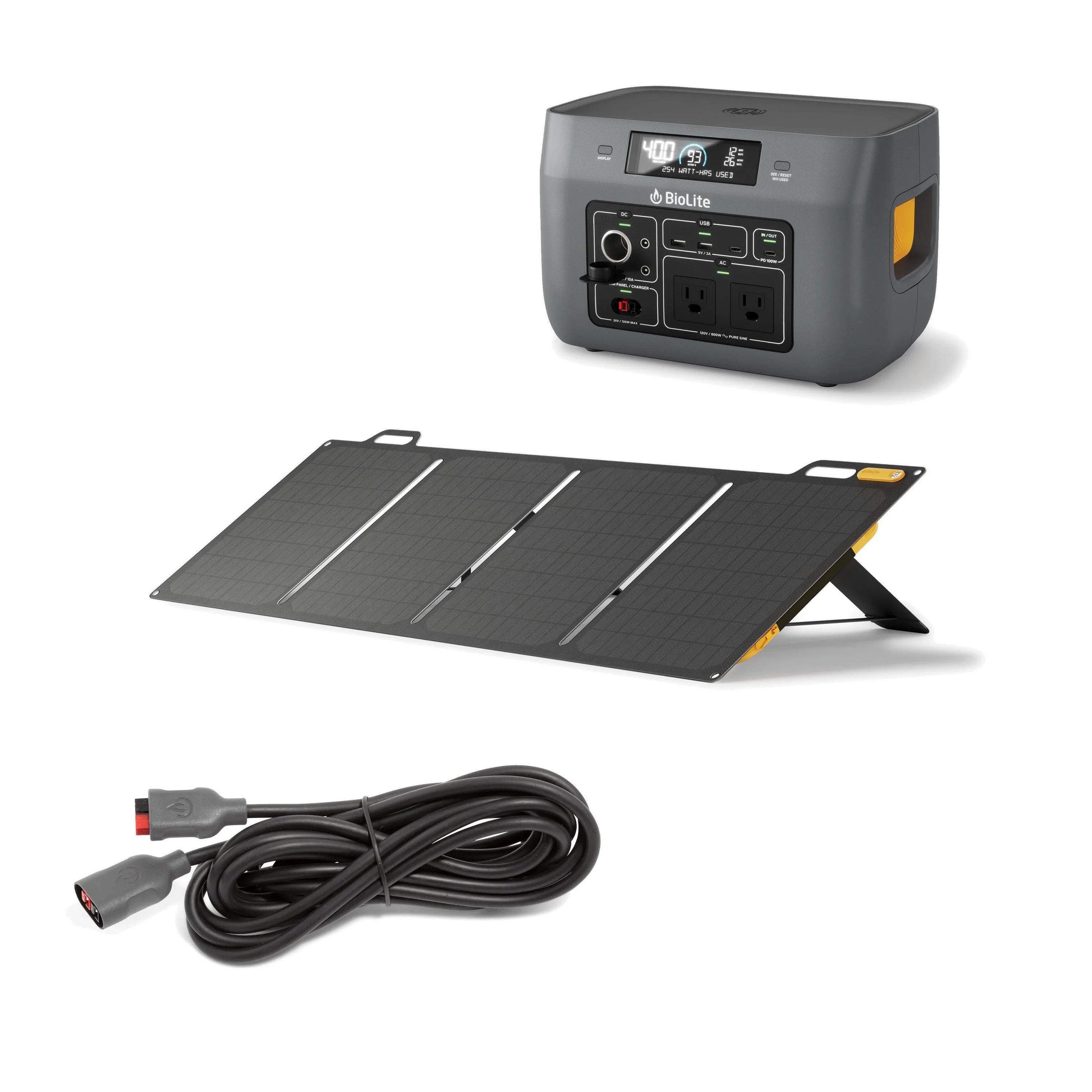 BioLite Solar Generator 600 Kit - Basecharge 600 Solarpanel 100 Extension Cable